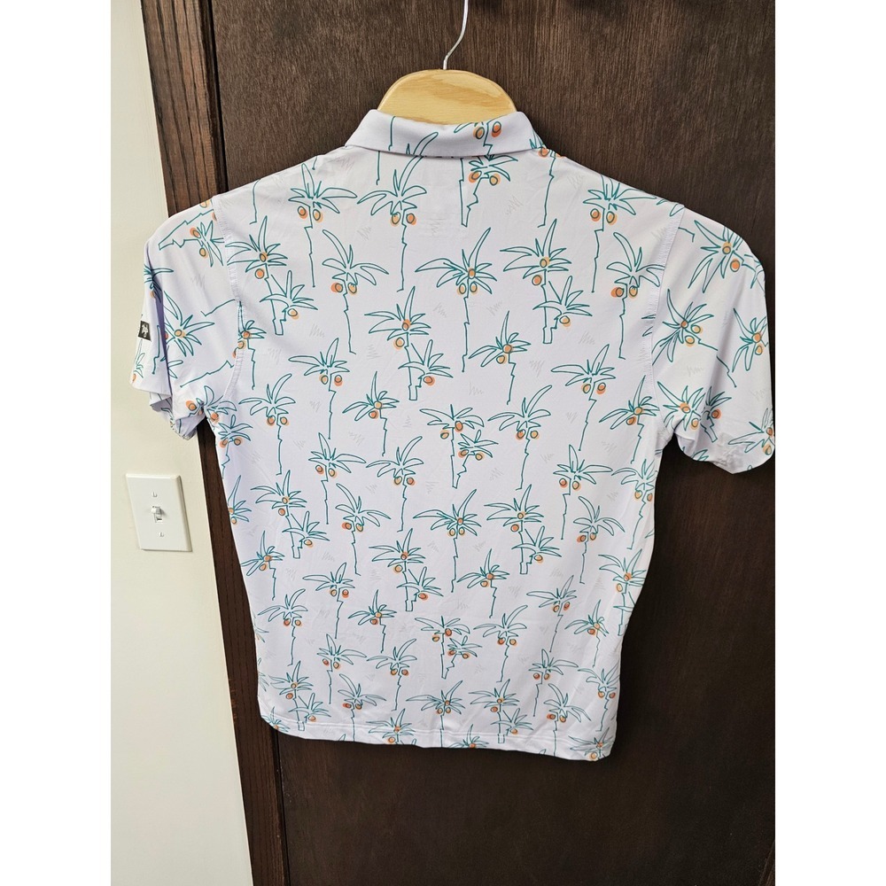Waggle Golf Polo Mens Large White Palm Tree Print Short Sleeve Performance Shirt - Picture 4 of 8